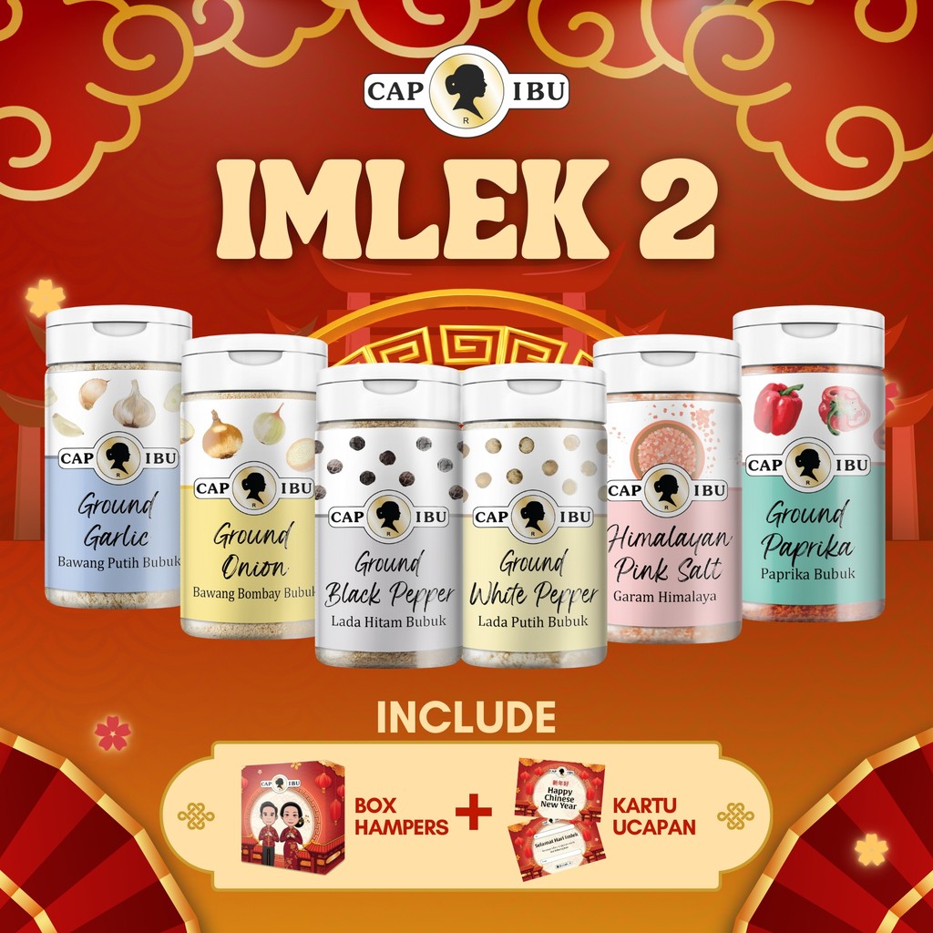 

CAP IBU Hampers Imlek 2 - Bumbu Rempah Bubuk Bawang Putih Bombay Lada Hitam Lada Putih Garam Himalaya dan Paprika