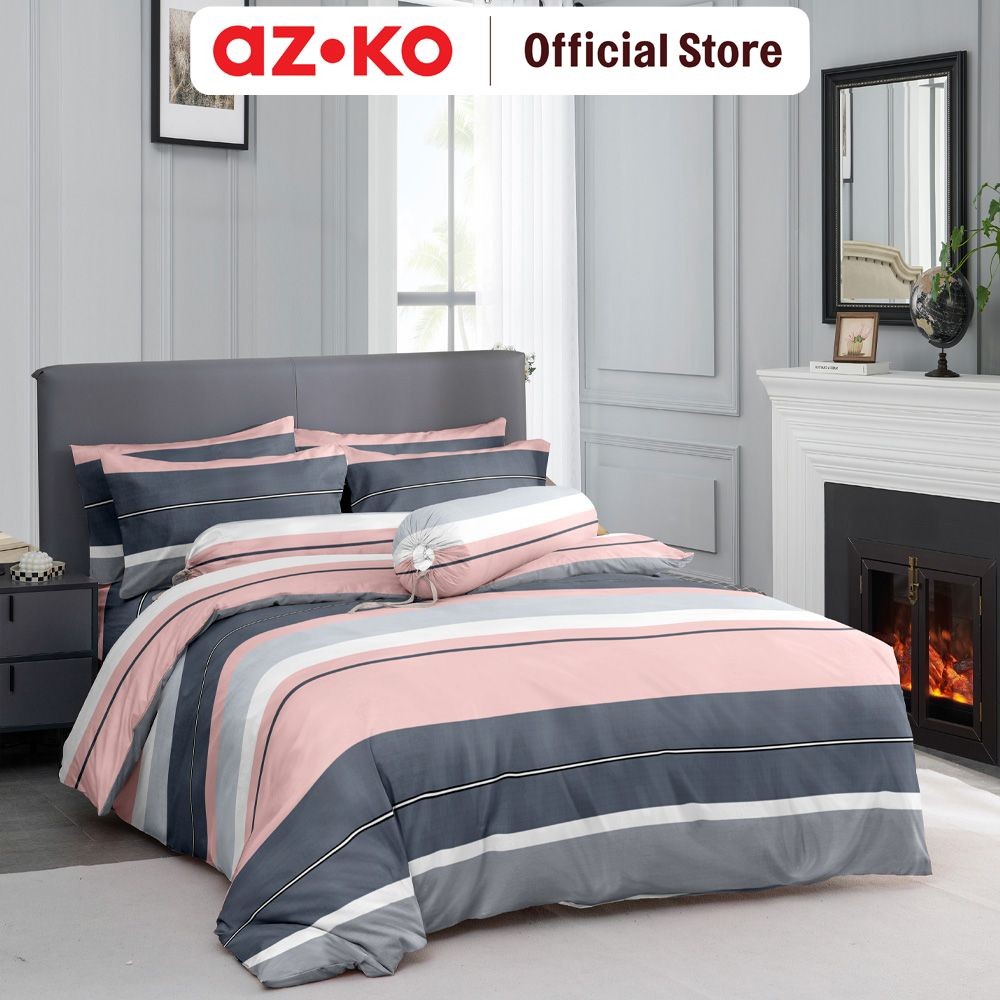 AZKO Sleeplite 160x200 cm Set 5 Pcs Seprai Queen Polyester Stripe Azure Sprei Seprai Aesthetic Sepre