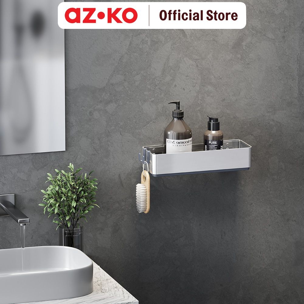 AZKO Stora Rak Dinding Kamar Mandi Aluminium Wk820429 Shower Wall Shelf Organizer Tempat Sampo Sabun