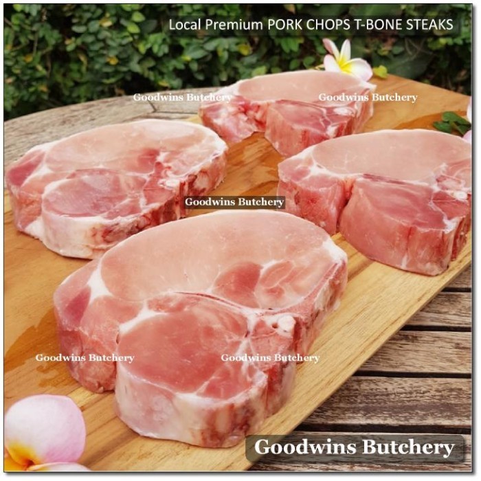 

700g 2pcs PORK CHOP SKIN OFF T-BONE STEAK 3/4" 2cm Local Premium