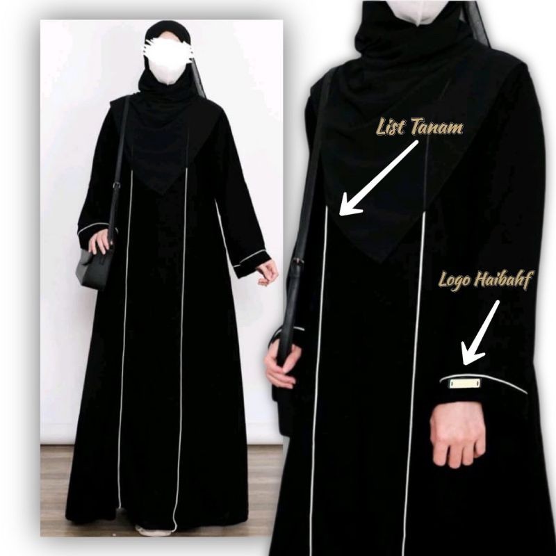 ZF56TY Abaya Polos Basic Lis Abaya Hitam Turkey syari Umroh Bahan Jetblack