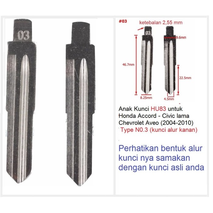 Anak kunci HU83 untuk Aveo 2004-2010 - Honda Accord-Civic lama by Blezzystore