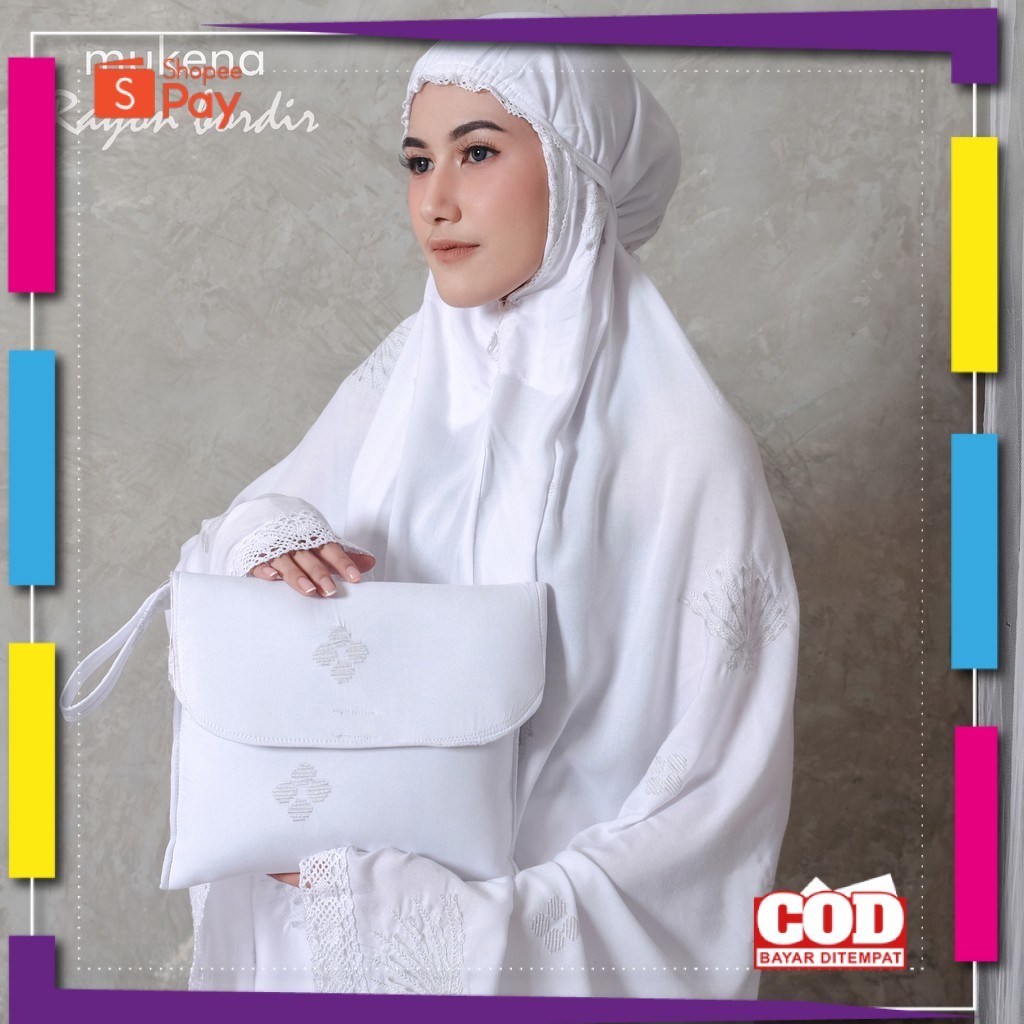 [PREMIUM ORIGINAL] Mukena Dewasa Putih Rayon Bordir Merak