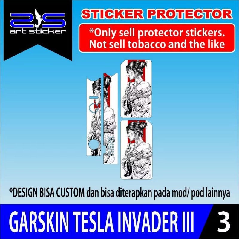 

Stiker Tesla In va der 3 UV Varnish Printing Female Samurai garskin premium