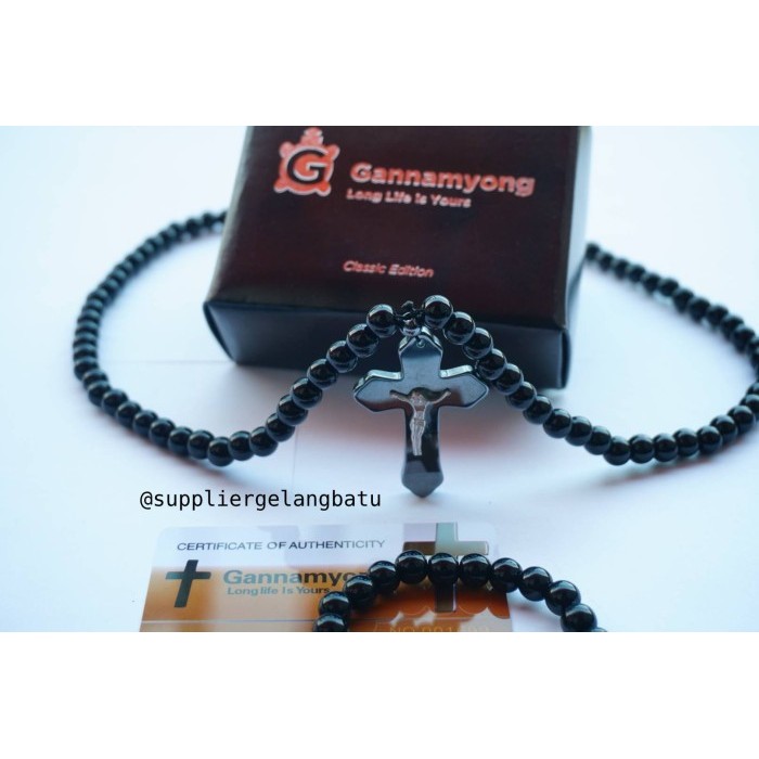 GANAMYONG batu GIOK hitam SALIB YESUS katolik benediktus bukan rosario H85S