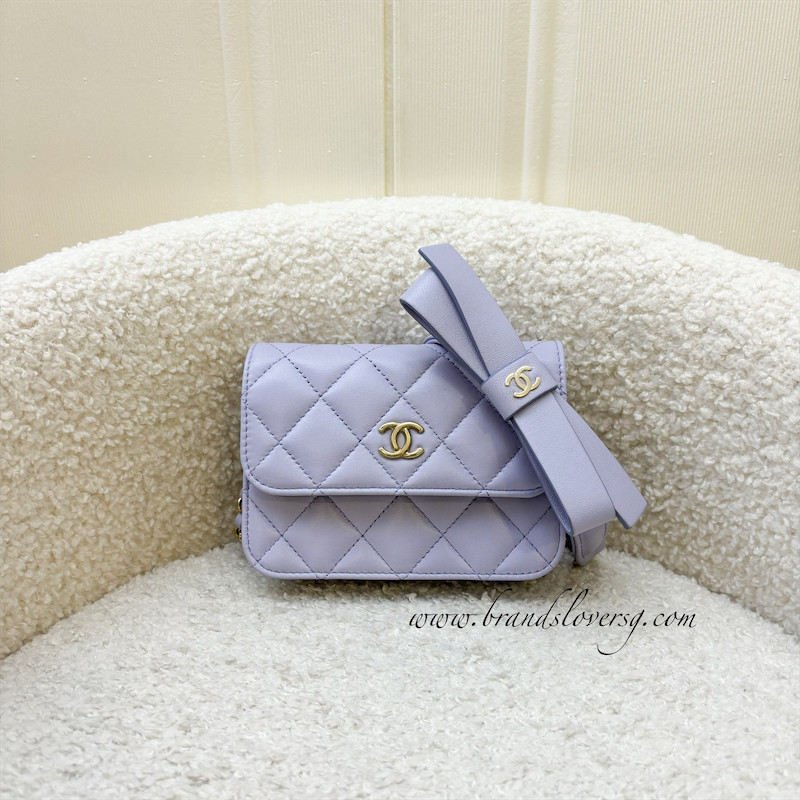 (Pre-loved) Chanel 21K Ribbon Micro Flap Bag in Lilac Lambskin and AGHW