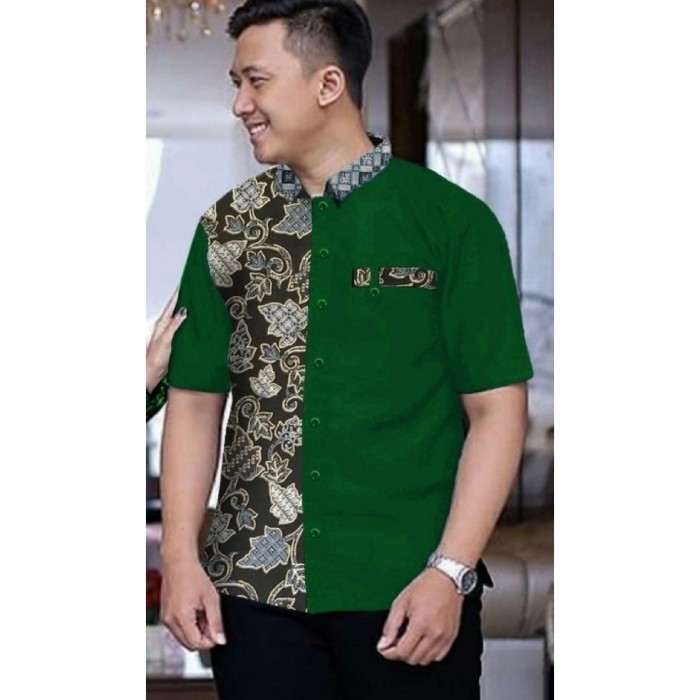 Kemeja pria baju batik RIAN hijau botol baju atasan lelaki rid at