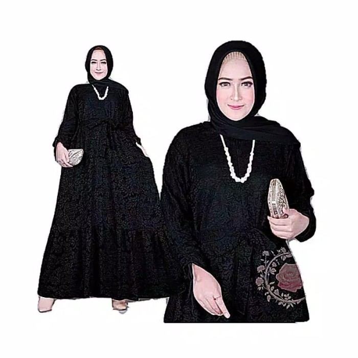 Gamis brukat M marifa hitam baju wanita brokat import murah mar GB
