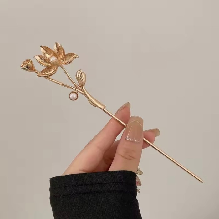 Tusuk Sanggul Lotus Hair pin Chinese Style Hanfu Hairstick H108 - Gold