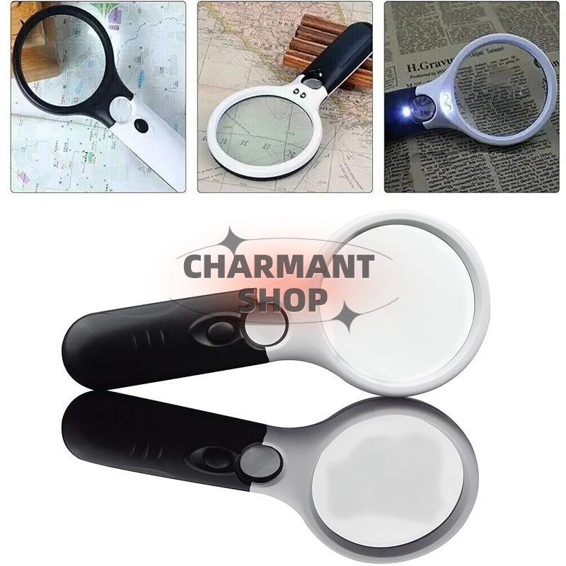 

[CHARMANT] Kaca pembesar 2 in 1 dengan 3 lampu pembesar cincin LED untuk membaca dan perhiasan