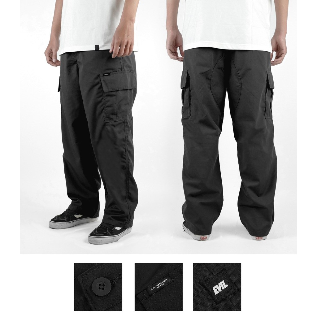 CELANA PANJANG CARGO CHINO PRIA HITAM ORIGINAL  EVIL ARMY | FOSTER L24 BLACK