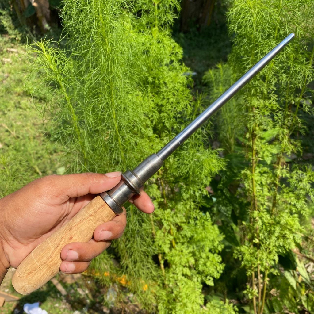 Honing Bar Stik Asah HALUS Bahan Baja Kristal Bekas Mesin Pintal Gagang Kayu Jati - Tongkat Asahan P