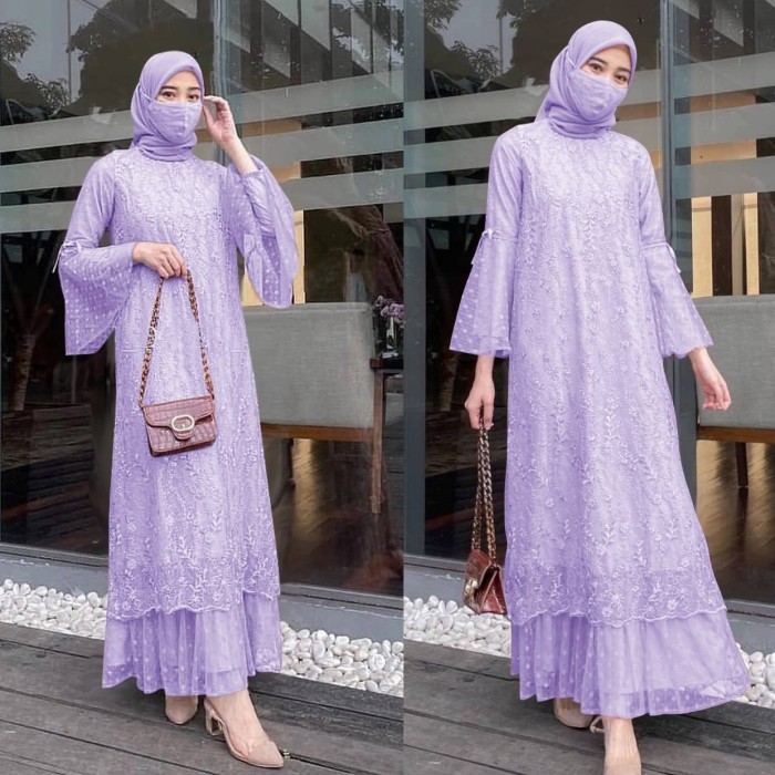 gamis pesta dress xl galuh Lilac baju lebaran maxi baju muslim gel at