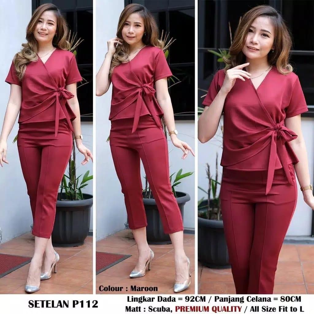 BT- Setelan AZKIA Setelan Wanita MONIC - MONIK 2IN1 BAJU, CELANA 7/9 BAHAN MOSCRE / SETELAN P112 MOS