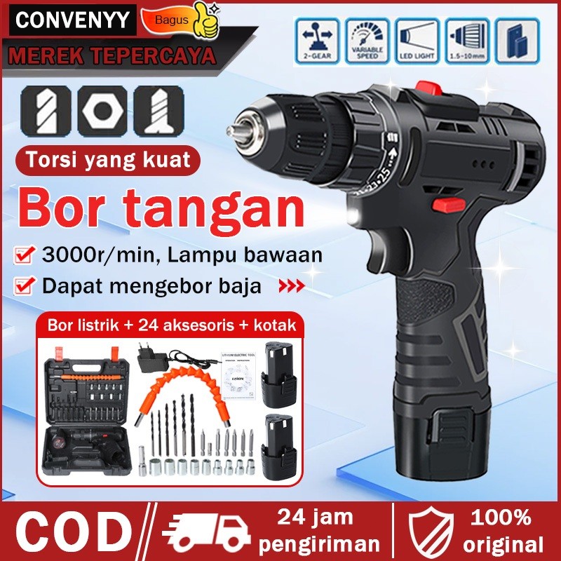 Convenyy bor baterai Bor tangan portable Tanpa Kabel Alat Rumah Tangga Bor Pistol Multifungsi Batera