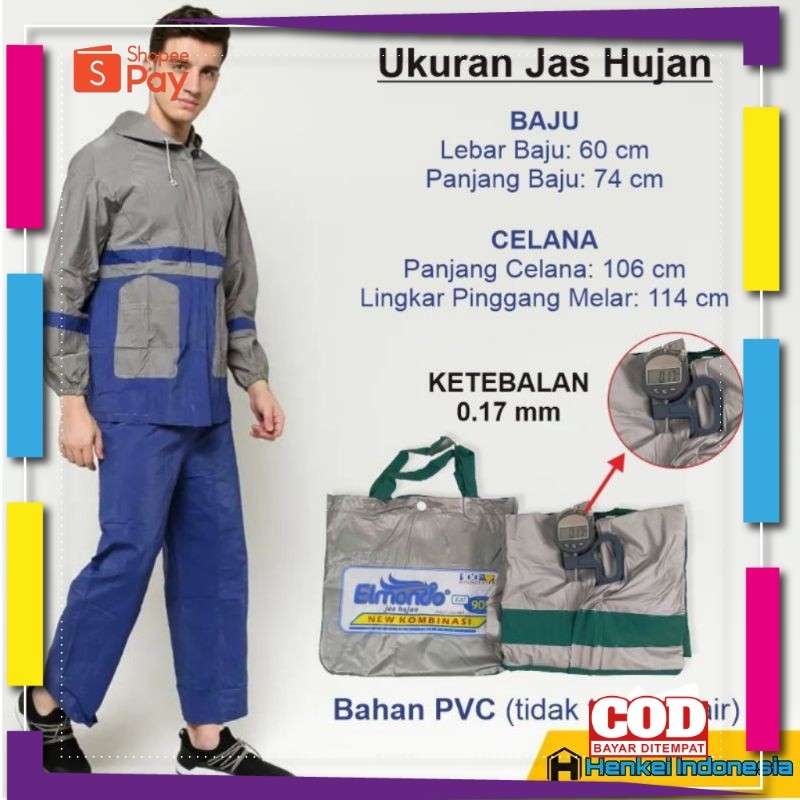 [PREMIUM BAHAN TEBAL] Elmondo 905 Jas Hujan Karet - Jas Ujan Wanita Pria - Setelan Jas Hujan
