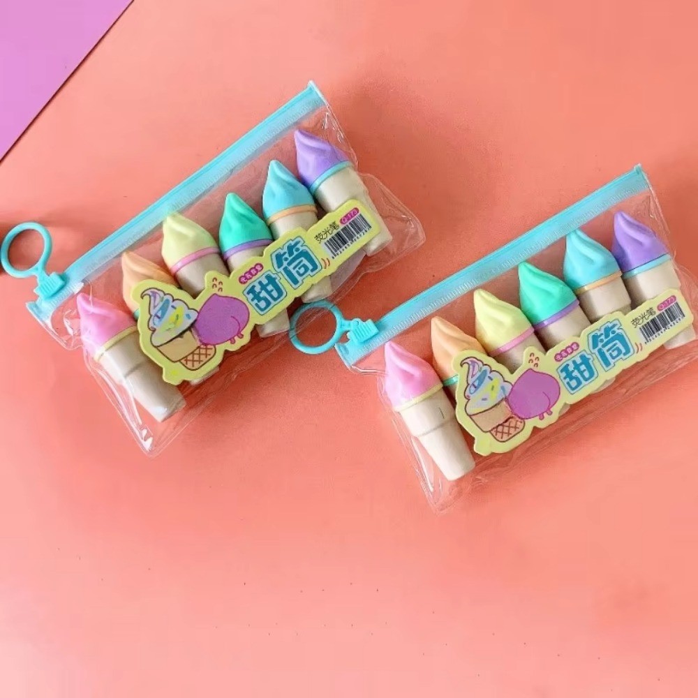 

6Pcs Cute Ice Cream Highlighters Set Mini Marker Pens Kids Stationery Students New Drawing Painting Tool Student School Supplies