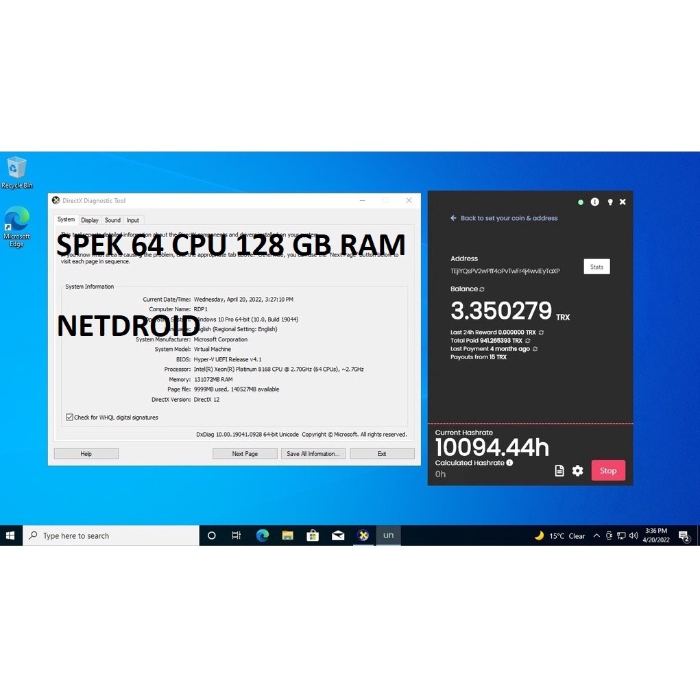 RDP/VPS Support,OBS,Emulator,Bot,Mining & Tutor, Windows,Linux,dll  Spek 64 CPU 128GB RAM