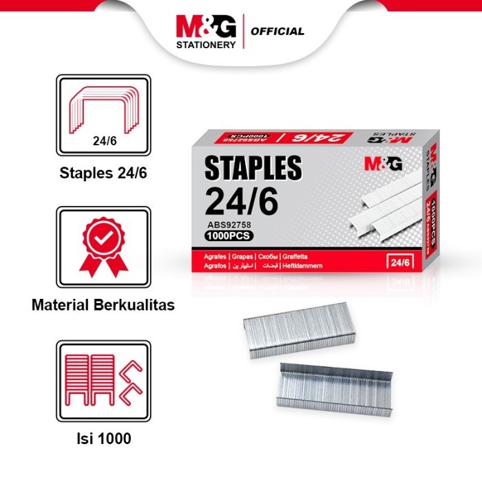 

Staples M&G Ukuran 24/6 No 3 Isi Hekter Stapler Jepetran isi 1000 PCS ABS92758 - Satu Box - M&G no 24/6