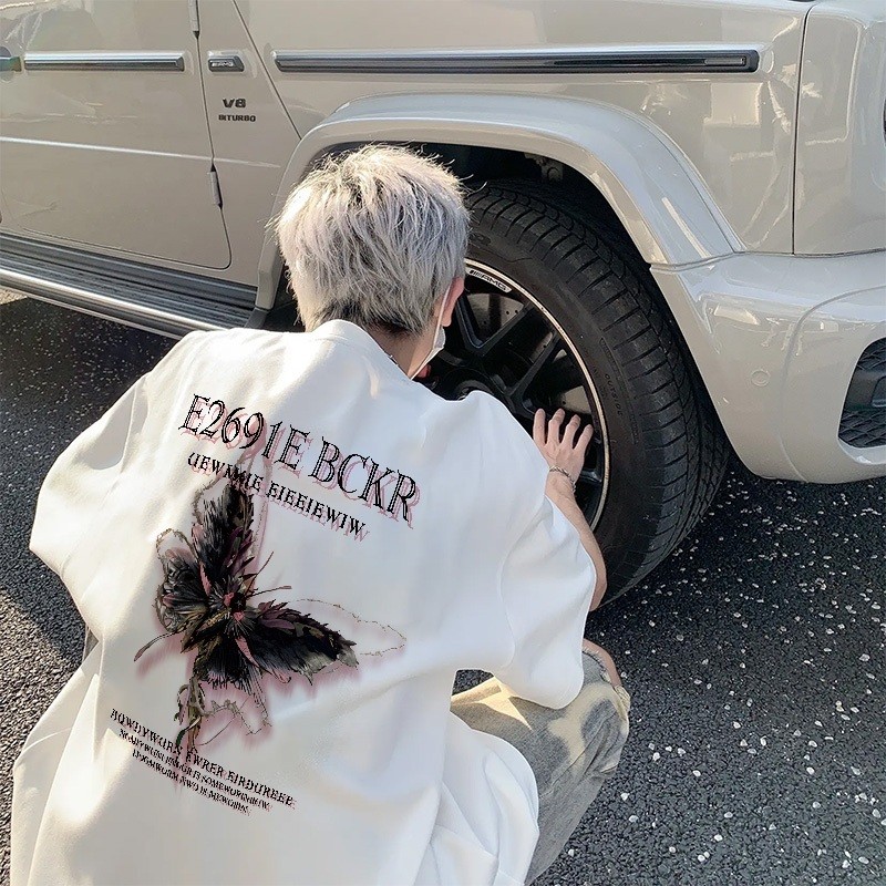 Kaos Pria Flower Butterfly Baju Distro Original 100% Retro Style Tshirt Longgar Kaos Import baju t s