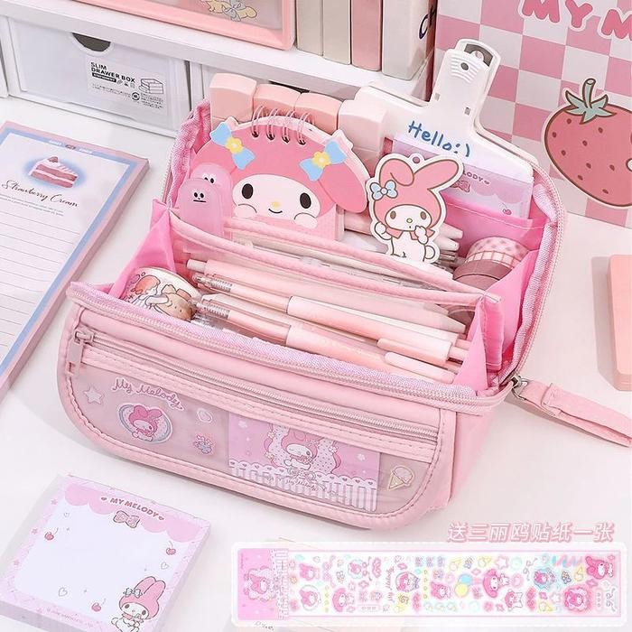 

READY Sanrio Tempat Pensil Cinnamoroll Baru Anime My Melody Kuromi Penyimpan - Merah Muda