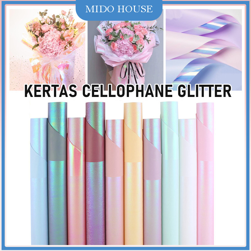 

20 Lembar Kertas Cellophane Glitter/Kertas Buket Hologram Paper/Kertas Bunga Wrapping Paper