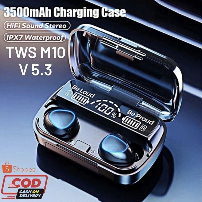 Tws bluetooth M10 Gaming super bass + powerbank / earphone gaming bluetooth M10 + powerbank / TWS + 