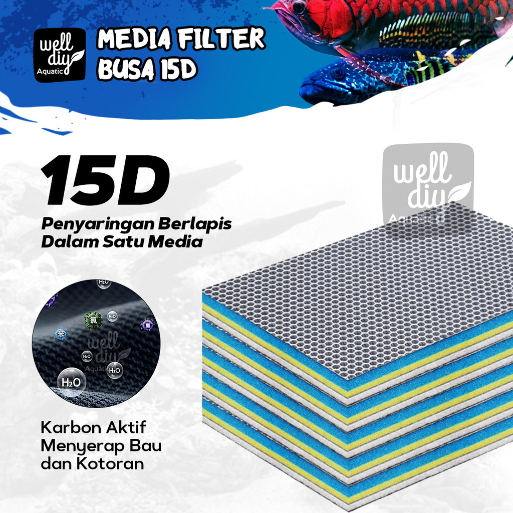 Busa Kapas Media Filter 15D (15 Lapisan) Akuarium Aquarium Aquascape Sponge Filter Cotton
