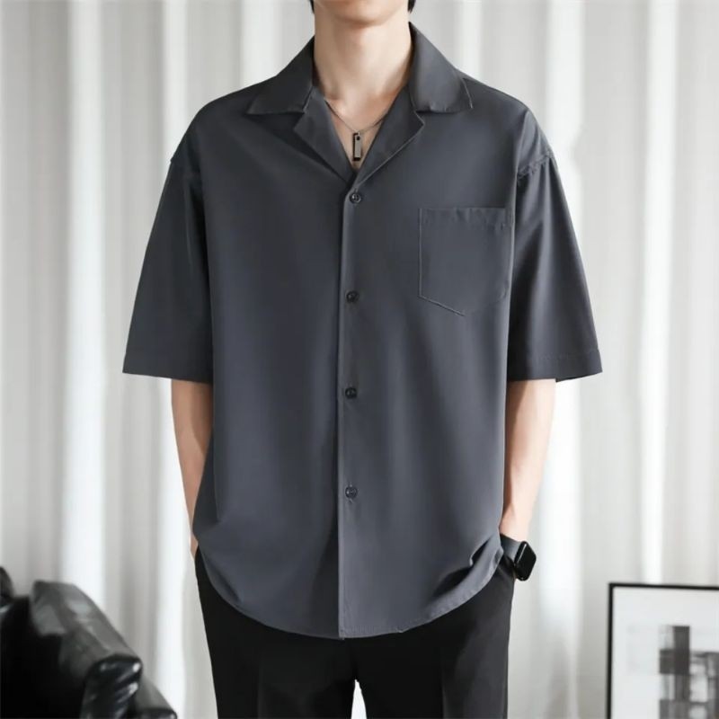 Baju Pantai Kemeja Cowok Polos Hawai Kerah Piyama Bahan Katun Korean Style