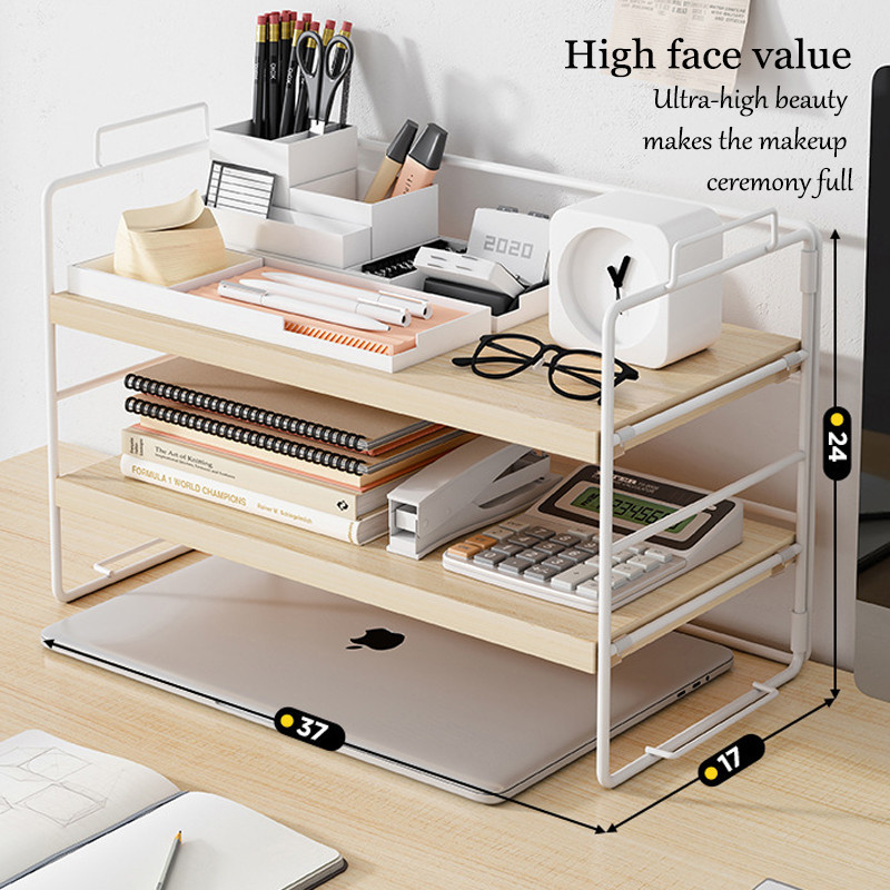 

Rak Susun Multifungsi - Untuk Laptop, Buku & Skincare, Material Kayu + Besi Kokoh, Desain Minimalis Cocok untuk Meja Kerja/Kamar Kos