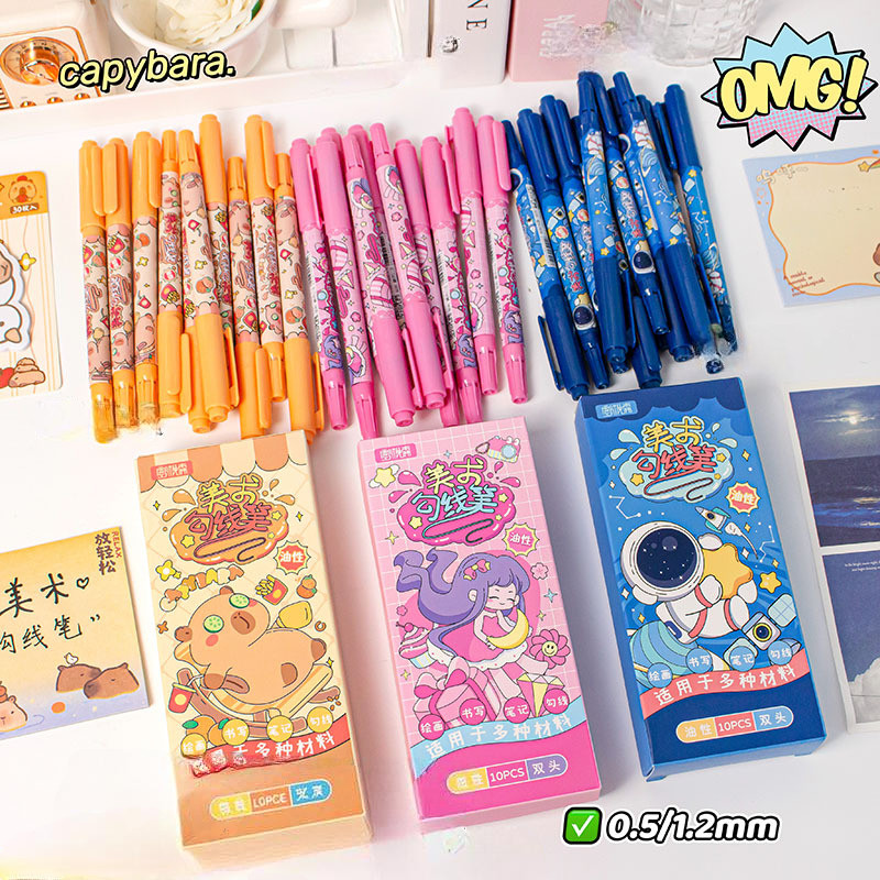 

davedesign #ST145 (1 BOX ISI 10 PCS) PENA SPIDOL KECIL IMPORT PREMIUM 2 SISI KARAKTER CAPYBARA ASTRONOUT TWIN PEN PULPEN DUA SISI PERMANENT MARKER PAPAN TULIS ALAT TULIS SEKOLAH