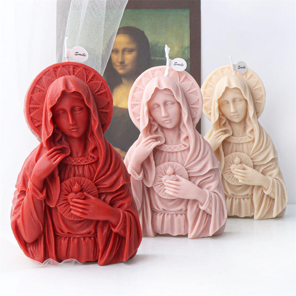 

Virgin Mary Bust Sculpture Candle Silicone Mold DIY Abstract Half Madonna Statue Gypsum Candle Resin Mould Religious Decor