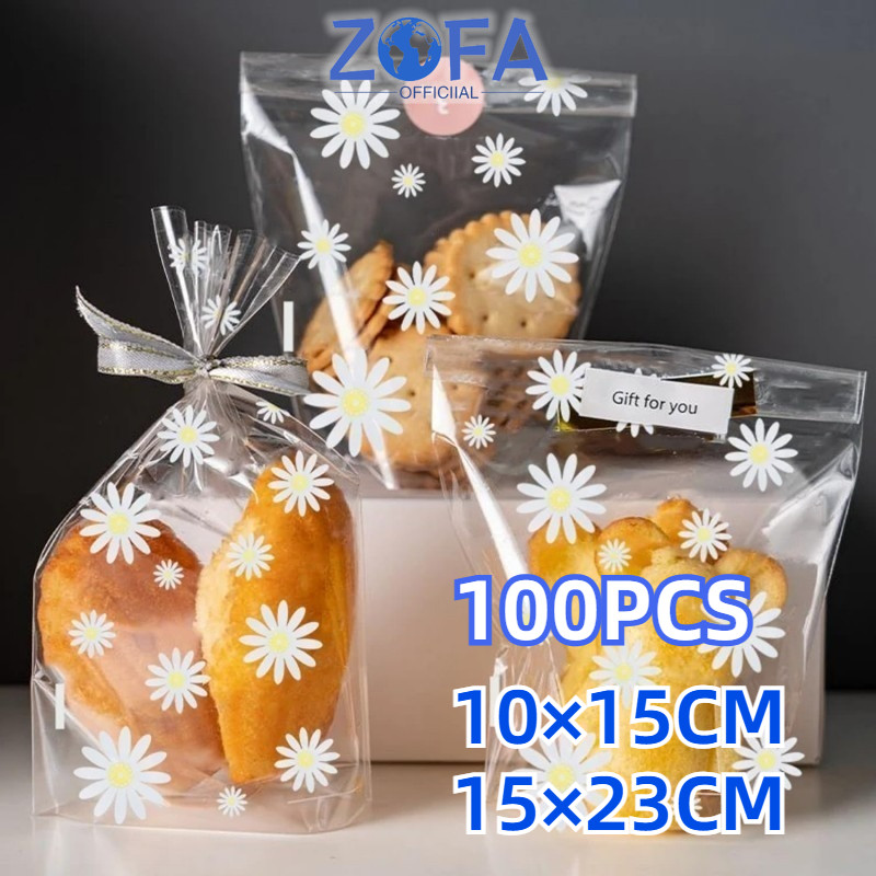 

100pcs Kantong Plastik Cookies Standing Goodie Bag Untuk Kue Kering Cupcake Anti Bocor