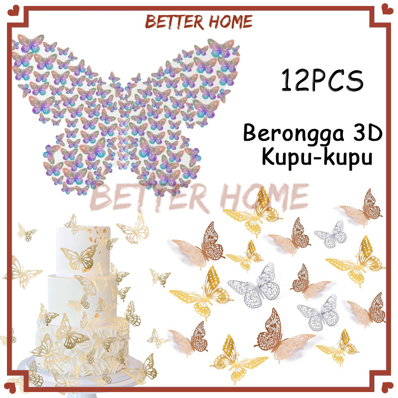 

12pcs Sticker Butterfly Hollow Out Dekorasi Dinding Kupu-Kupu Hollow