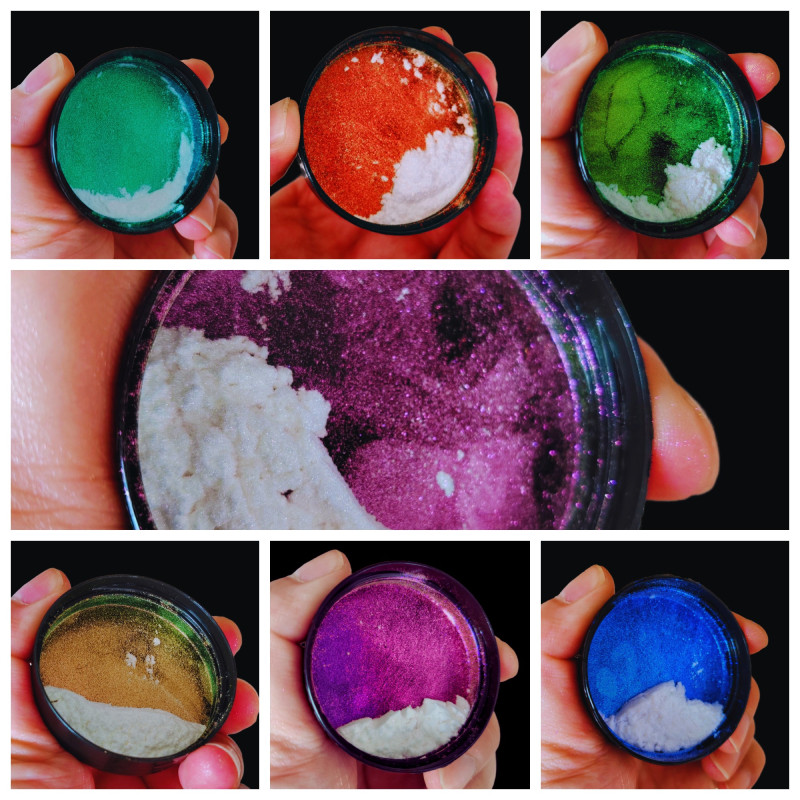 

1G/Jar White Chrome Hypershift Powder Aurora Red/Gold/Yellow/Green Colorshift Chameleon Pigment Dust HLNP-02SD