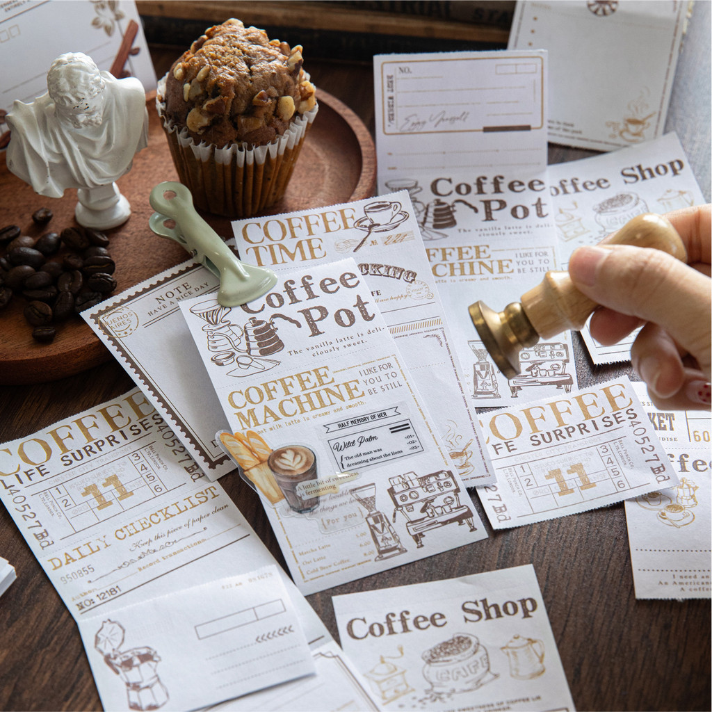 

50pcs vintage long strip tickets tearable white kraft paper sticky notes notebook DIY handmade material scrapbook