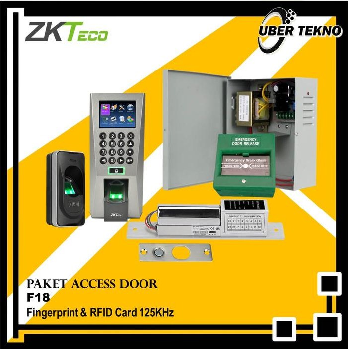 

Paket Access Door Fingerprint ZKTeco F18 (In Out Reader) - Pintu Kaca