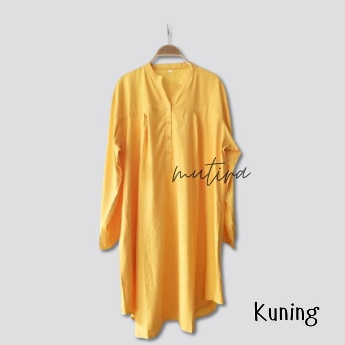 Tunik viscose polos jumbo kuning - mustard - kancing hidup lengan karet - Kuning, M