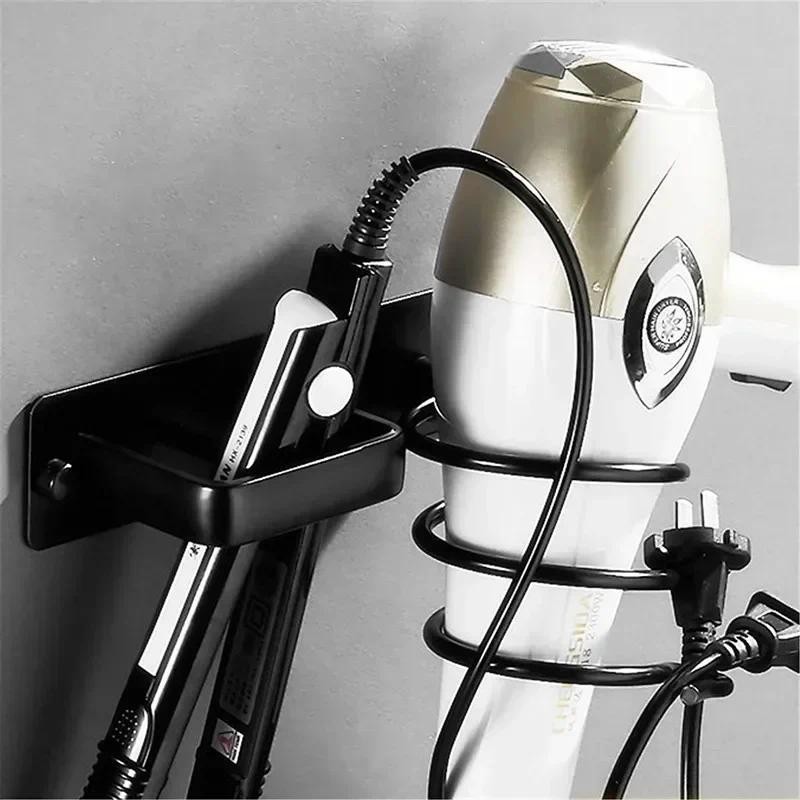 

Hair Dryer Holder Organized Rack Wall Mounted Hair Straightener Stand Bathroom Shelf Accessories Shelves Storage Shelves