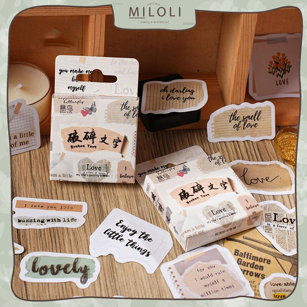 

[MILOLI] 46Pcs BROKEN TEXT Series Cute Lovely Deco DIY Scrapbook Stiker Jurnal Diary Planner Kotak - B0493