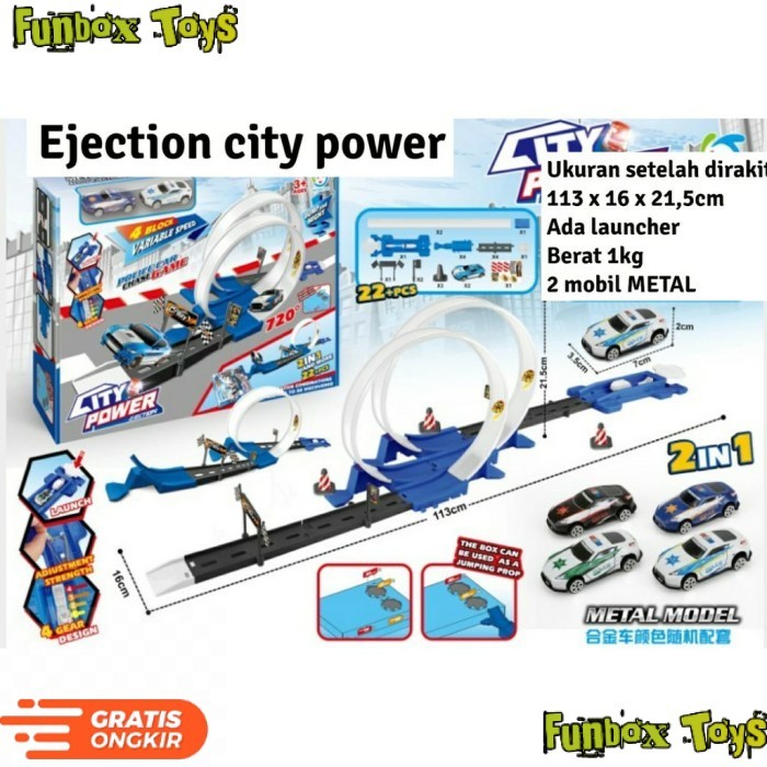 (PSD) Ejection City Power 22Pcs Racing Track Mainan Mobil Balapan City Power - Tanpa Bubble
