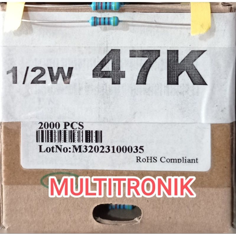 RESISTOR 47K 1/2WATT 1%  RESISTOR 0.5WATT 47K METAL FILM TAIWAN