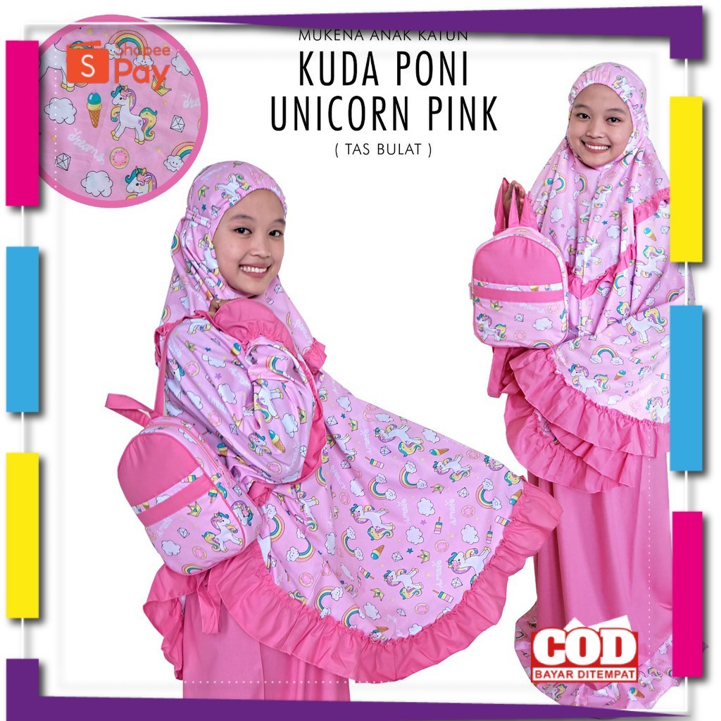 [PREMIUM ORIGINAL] PUSAT MUKENA TASIK - MUKENA ANAK KATUN KUDA PONY UNICORN (TAS BULAT )