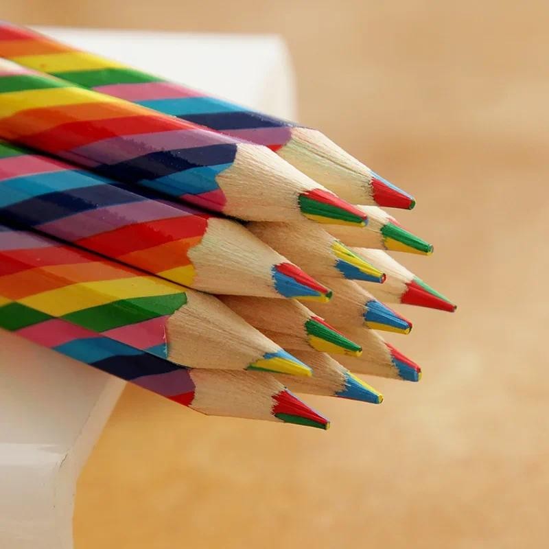 

4pcs/pack Kawaii 4 Color Concentric Rainbow Pencil Crayons Colored Pencil Set Art School Supplies for Painting Graffiti Drawing