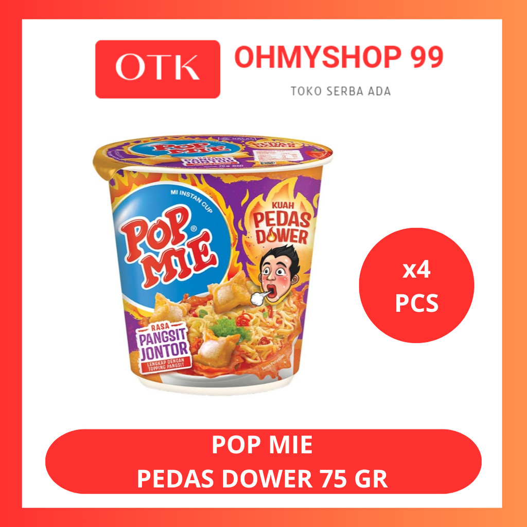 

Pop Mie Mi Instan Cup Kuah Rasa Pedes Dower Pangsit Jontor 75 gr x 4 pcs