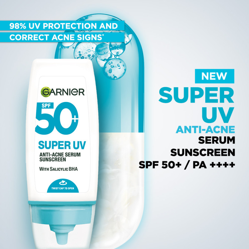GARNIER Super UV Anti-Acne Serum Sunscreen SPF50+ PA++++ Salicylic Acid Lawan Jerawat BHA 30ml sunsc