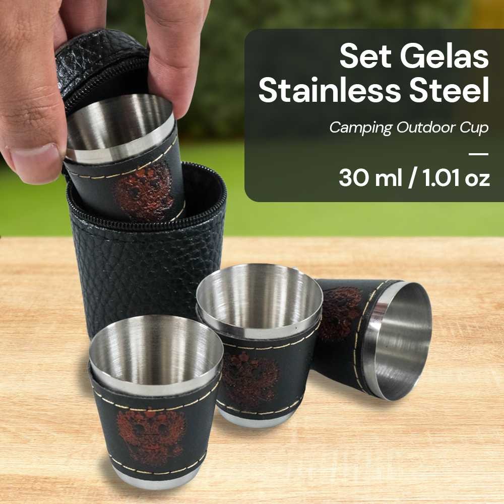Set Gelas Stainless Steel Camping Outdoor Cup 30ml 4 PCS MOONBIF