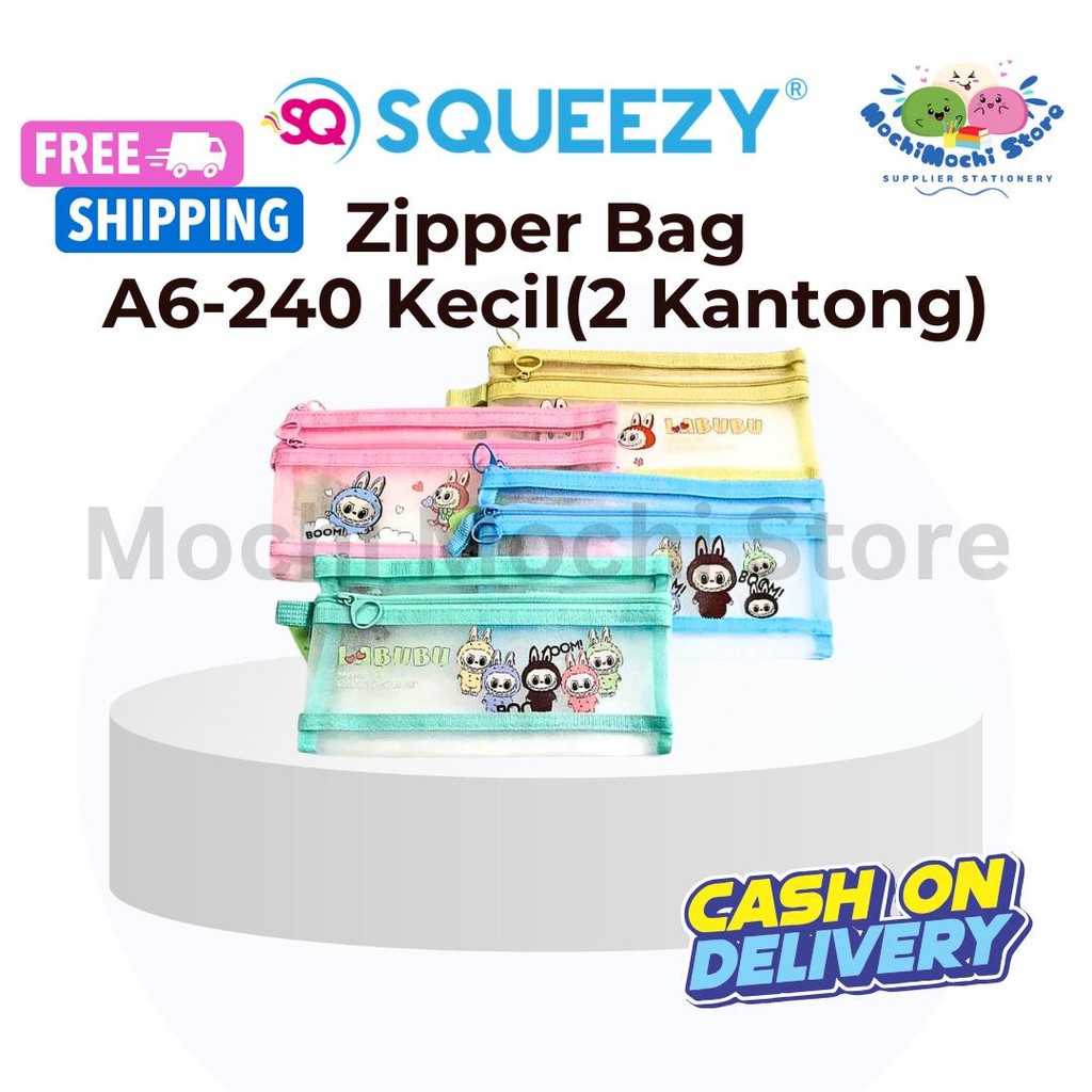 

PER PCS Zipper Bag LABUBU A6-240 | 2 Kantong | Mesh Document Pouch /Tas Jaring Resleting LABUBU | Labubu
