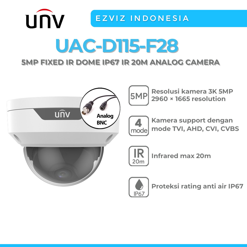 UNV UAC-D115-F28 5MP FIXED IR DOME IP67 IR 20M ANALOG CAMERA