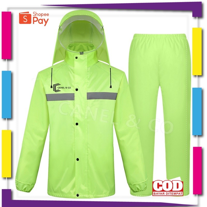 [PREMIUM BAHAN TEBAL] CANEL & CO Jas hujan Sepeda Motor Nilon Dan PVC / Jas Hujan Neon Baru Yang Dit